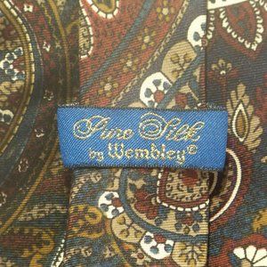 Pure 100% Imported Silk Burgandy/Green/Brown/Beige Paisley Men's Tie by Wembley